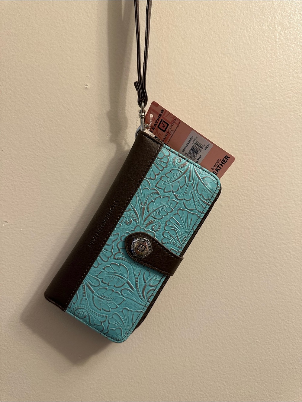 #861 Stone Mountain Accessories Turquoise & Brown Embossed Phone Wallet Case
